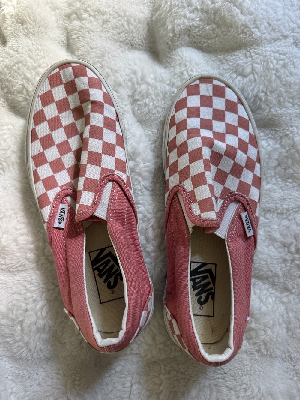 Vans Checkerboard Slip-On Sneakers - Pink and White